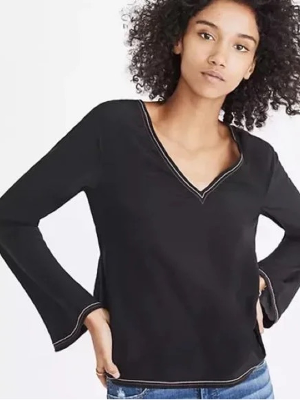 Madewell Silk Stitched Tie Back Top